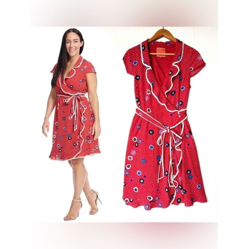 MODCLOTH Red Floral Dotted Daytime Dapper True Wrap Dress. 2XL